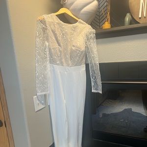 white and nude jumpsuit